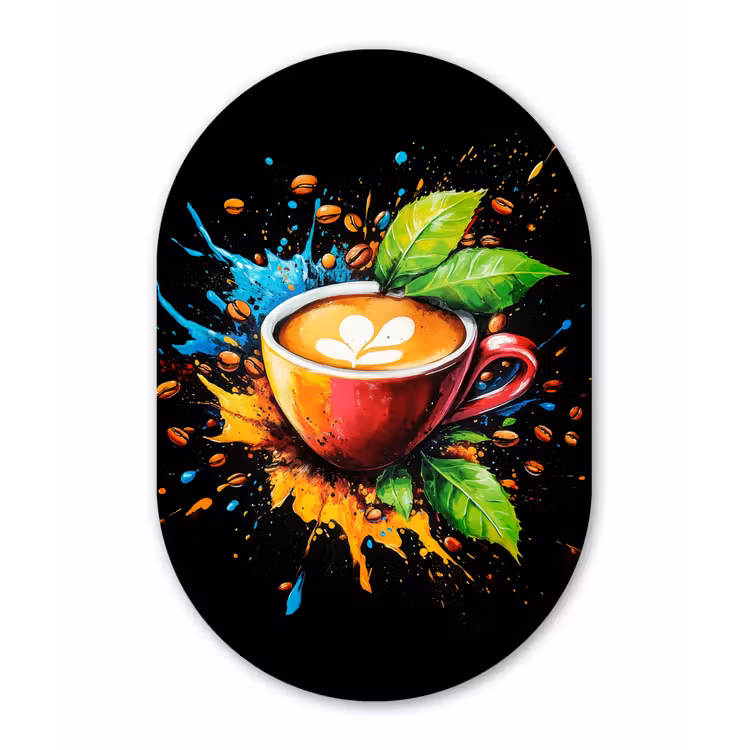 Koffie - Graffiti - Drinken - Abstract Wandcirkel Ovaal Aluminium middel -3d
