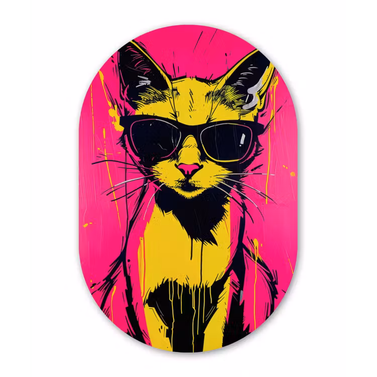 Kat - Art - Zonnebril - Roze Wandcirkel Ovaal Aluminium middel -3d