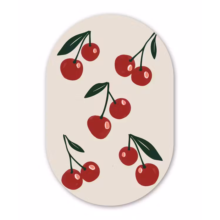 Kersen - Blaadjes - Rood Wandcirkel Ovaal Aluminium middel -3d
