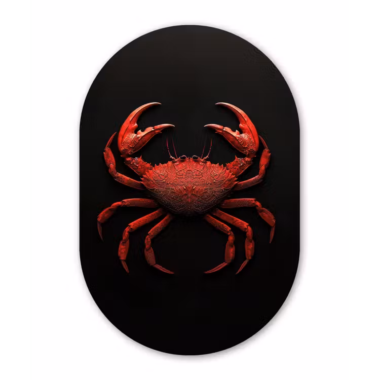 Krab - Rood - Vissen - Schaaldieren Wandcirkel Ovaal Aluminium middel -3d