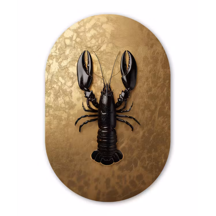 Kreeft - Zwart - Goud - Luxe Wandcirkel Ovaal Aluminium middel -3d