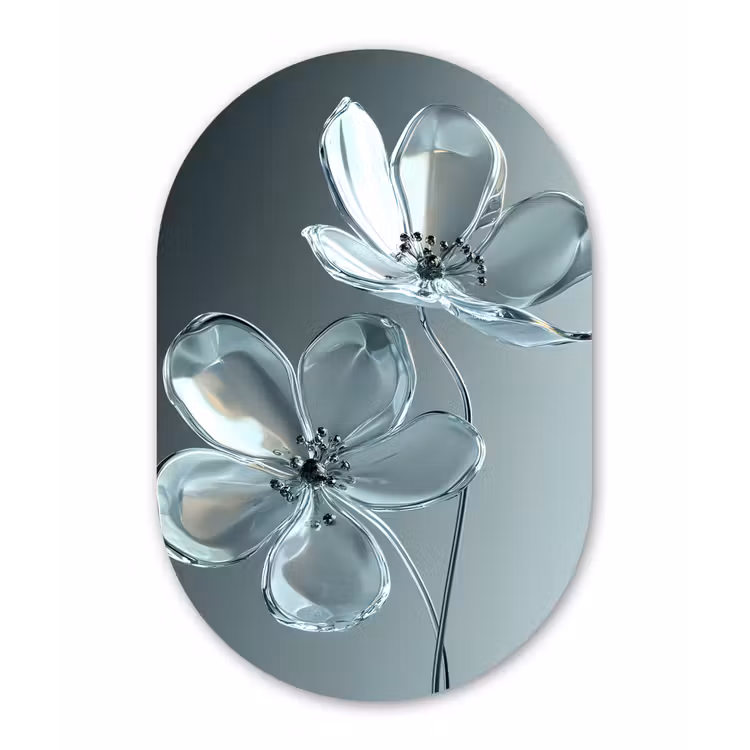 Kristal - Bloemen - Grijs Wandcirkel Ovaal Aluminium middel -3d