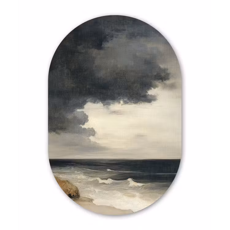 Kust - Golven - Rots - Storm Wandcirkel Ovaal Aluminium middel -3d