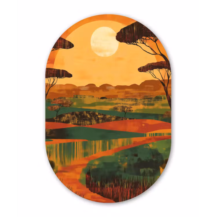 Landschap - Afrikaans - Zon Wandcirkel Ovaal Aluminium middel -3d