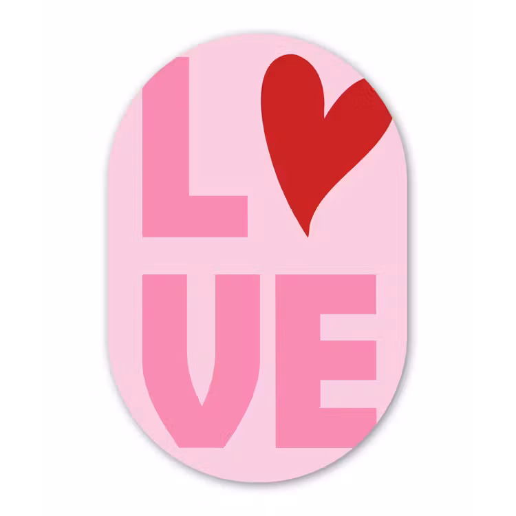 Love - Roze - Hart - Valentijn Wandcirkel Ovaal Aluminium middel -3d