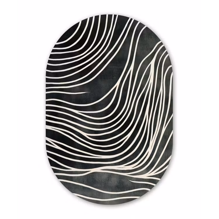 Lijnen - Patroon - Abstract - Wit Wandcirkel Ovaal Aluminium middel -3d