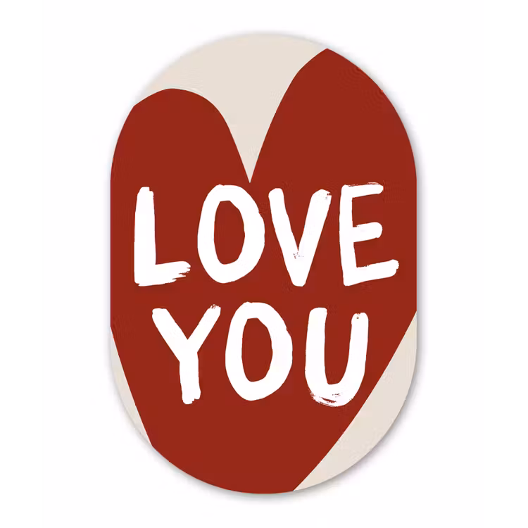 Loveyou - Hart - Rood Wandcirkel Ovaal Aluminium middel -3d
