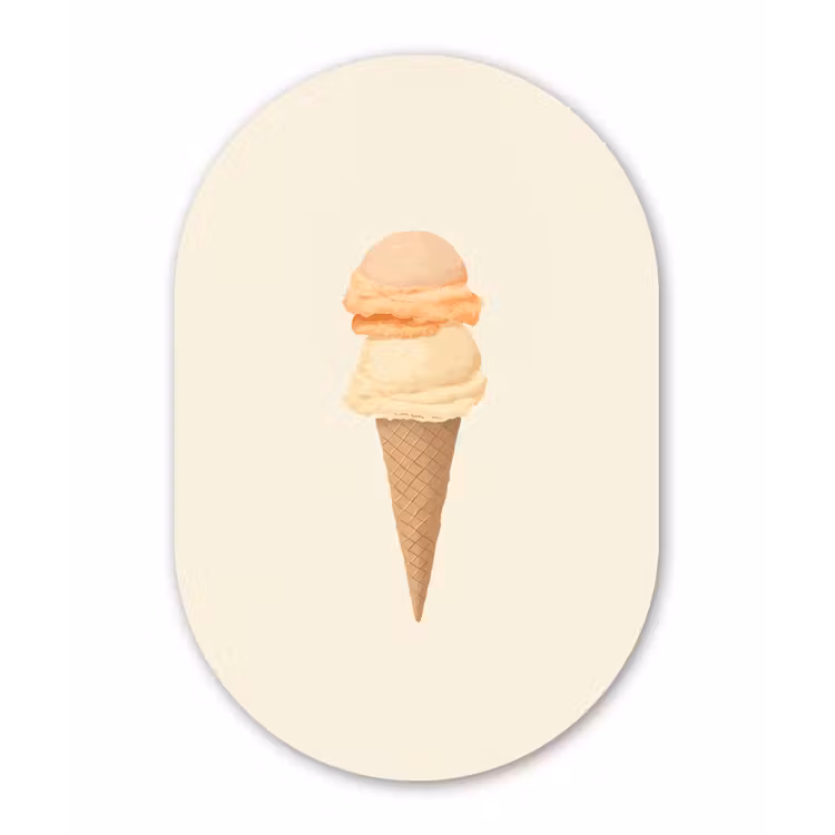 Minimalistisch - Schepijs - Hoorntje - Beige Wandcirkel Ovaal Aluminium middel -3d