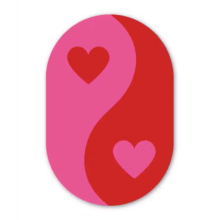 Minimalistisch - Rood - Roze - Hartjes Wandcirkel Ovaal Aluminium middel -3d