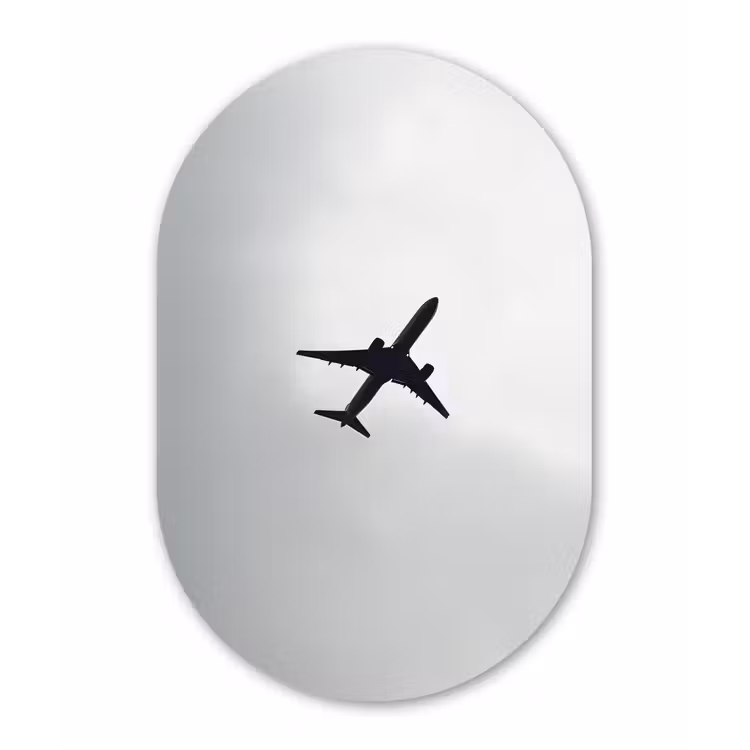 Minimalistisch - Silhouet - Zwart - Vliegtuig Wandcirkel Ovaal Aluminium middel -3d