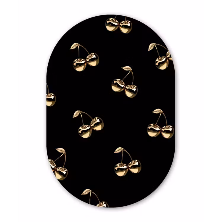 Patroon - Kersen - Goud - Chrome Wandcirkel Ovaal Aluminium middel -3d