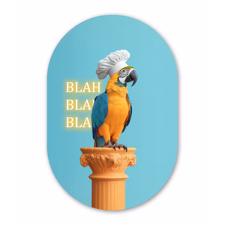 Papegaai - Koksmuts - Quote - Neon Wandcirkel Ovaal Aluminium middel -3d