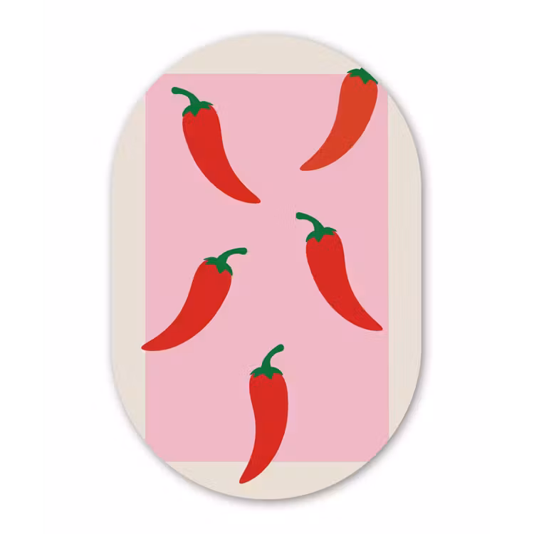 Pepers - Rood - Illustratie Wandcirkel Ovaal Aluminium middel -3d