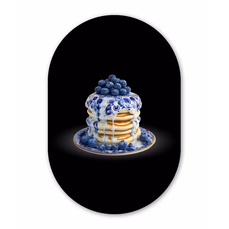 Pannenkoeken - Blauwe Bessen - Bord Wandcirkel Ovaal Aluminium middel -3d