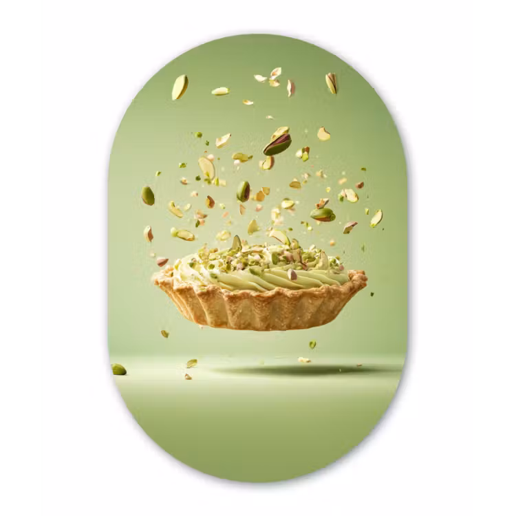 Pistache - Taart - Noten - Eten Wandcirkel Ovaal Aluminium middel -3d