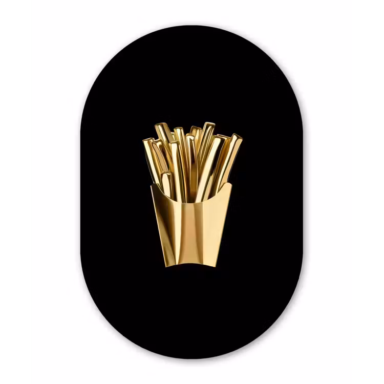 Friet - Goud - Chrome - Eten Wandcirkel Ovaal Aluminium middel -3d
