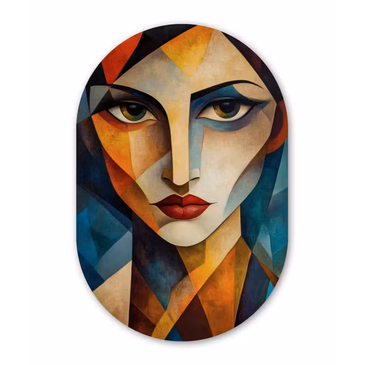 Portret - Abstract - Vormen Wandcirkel Ovaal Aluminium middel -3d