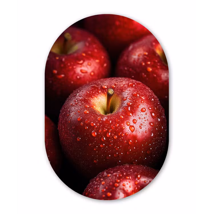 Rood - Appels - Fruit Wandcirkel Ovaal Aluminium middel -3d