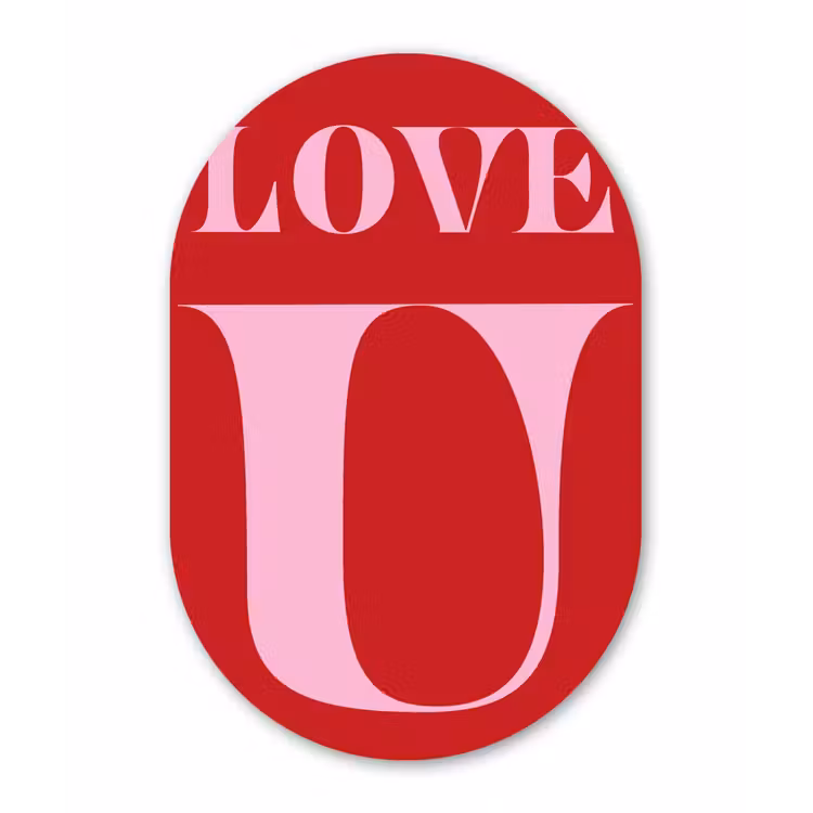 Rood - Love - Valentijn - Roze Wandcirkel Ovaal Aluminium middel -3d