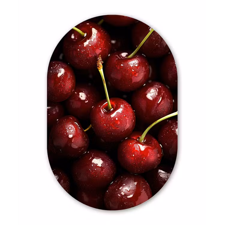 Rood - Fruit - Kersen Wandcirkel Ovaal Aluminium middel -3d
