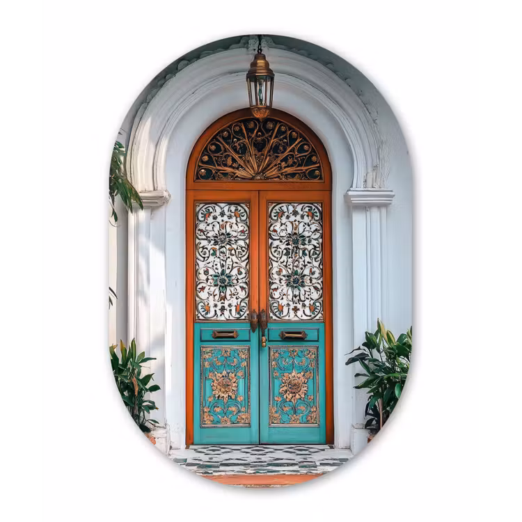 Zuilen - Sierlijke - Deur - Blauw Wandcirkel Ovaal Aluminium middel -3d