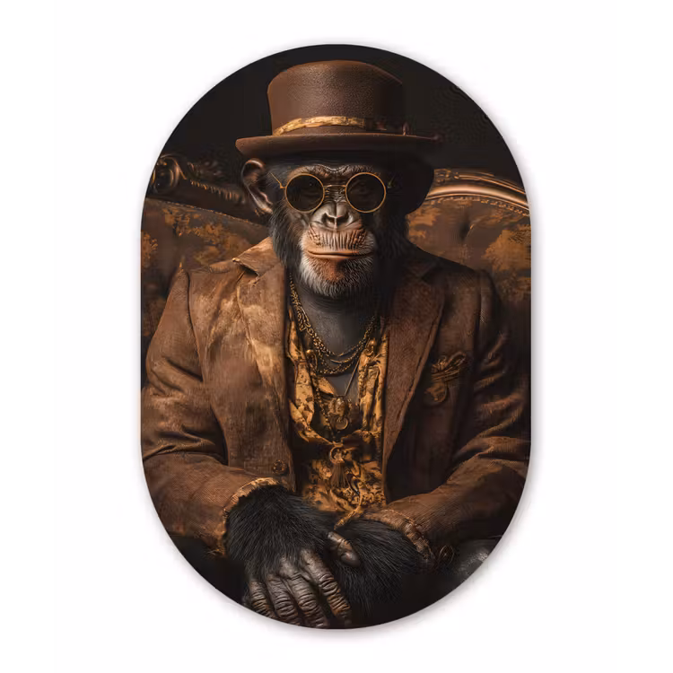Chimpansee - Stoel - Pak - Bruin Wandcirkel Ovaal Aluminium middel -3d