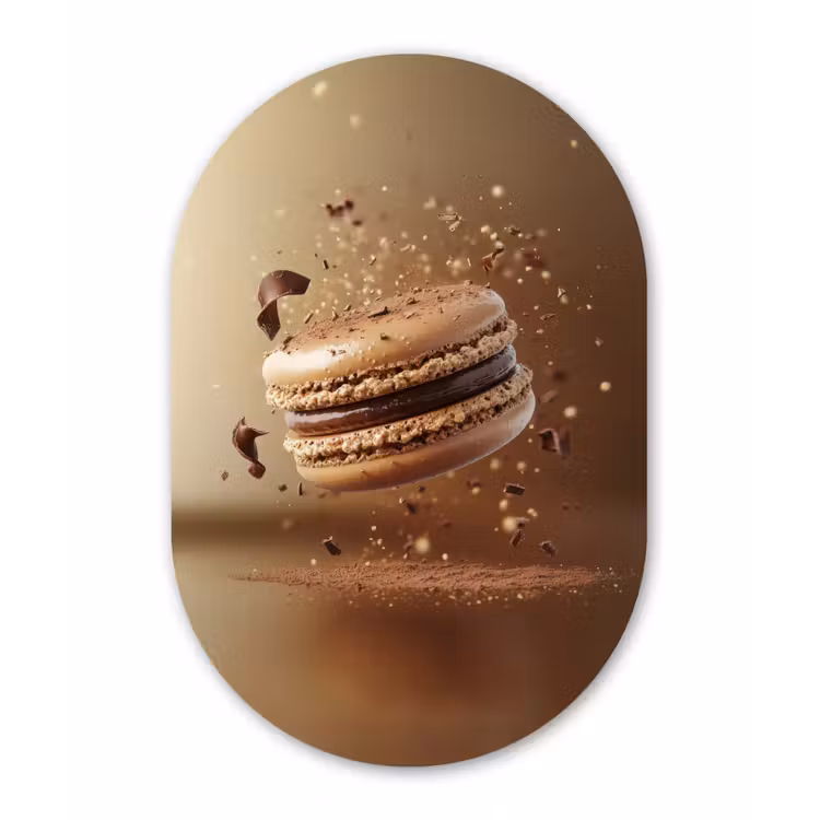 Chocolade - Macarons - Eten - Snoep Wandcirkel Ovaal Aluminium middel -3d