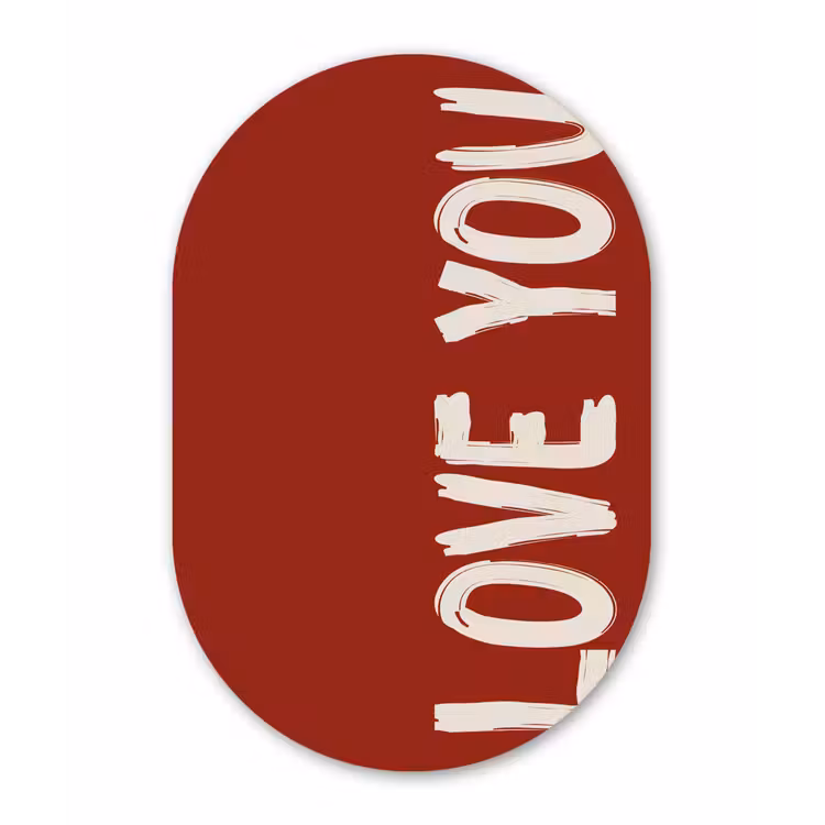 Schuin - Loveyou - Rood Wandcirkel Ovaal Aluminium middel -3d
