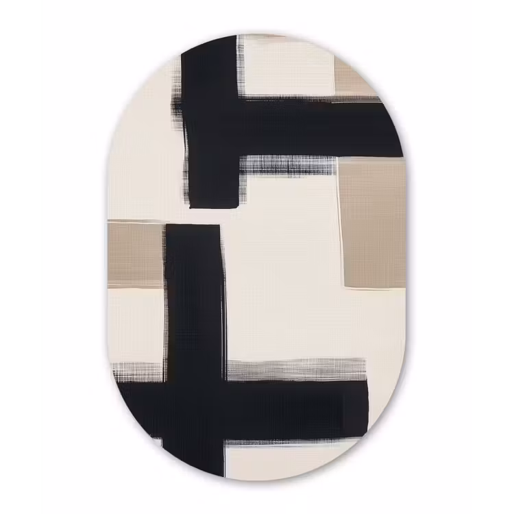 Zwart - Abstract - Japandi Wandcirkel Ovaal Aluminium middel -3d