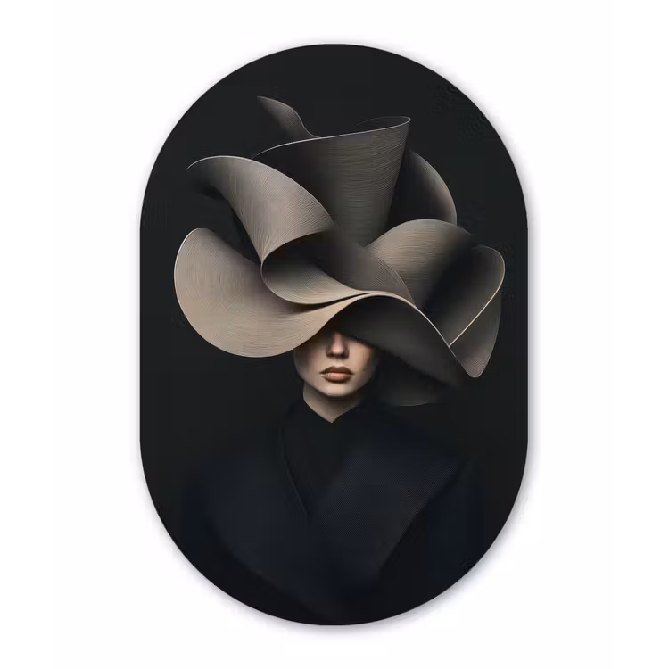 Zwarte - Hoed - Vrouw Wandcirkel Ovaal Aluminium middel -3d