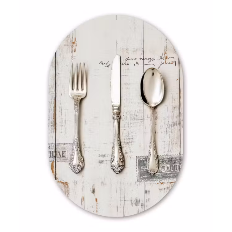 Zilver - Bestek - Hout Wandcirkel Ovaal Aluminium middel -3d
