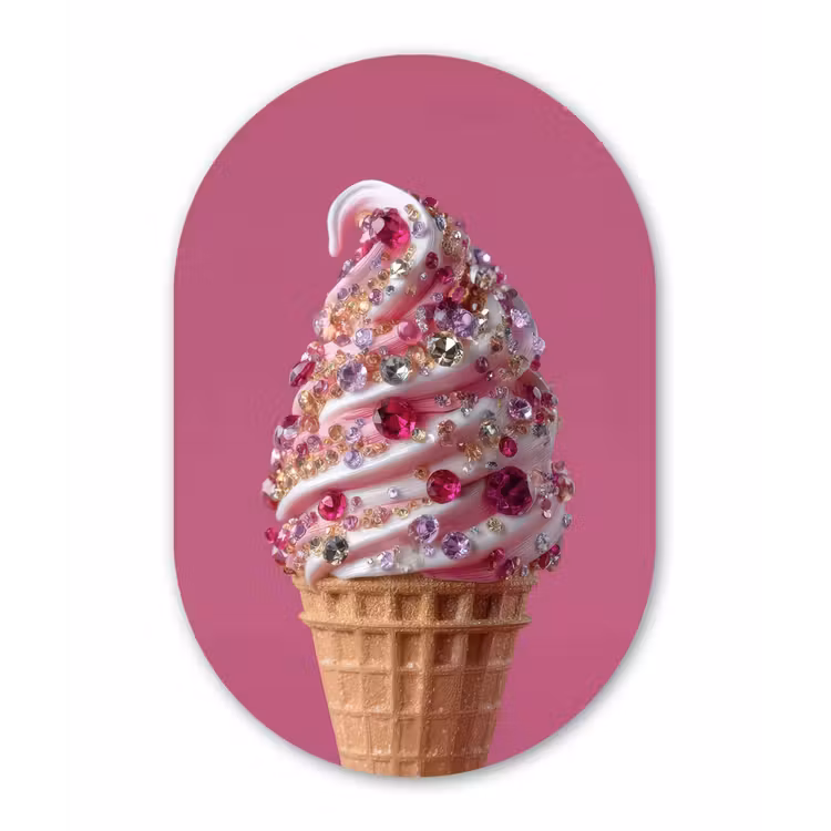 Softijs - Edelstenen - Roze - Hoorntje Wandcirkel Ovaal Aluminium middel -3d