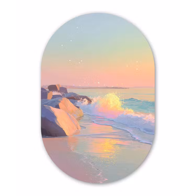 Zomerlicht - Strand - Fonkelende accenten Wandcirkel Ovaal Aluminium middel -3d