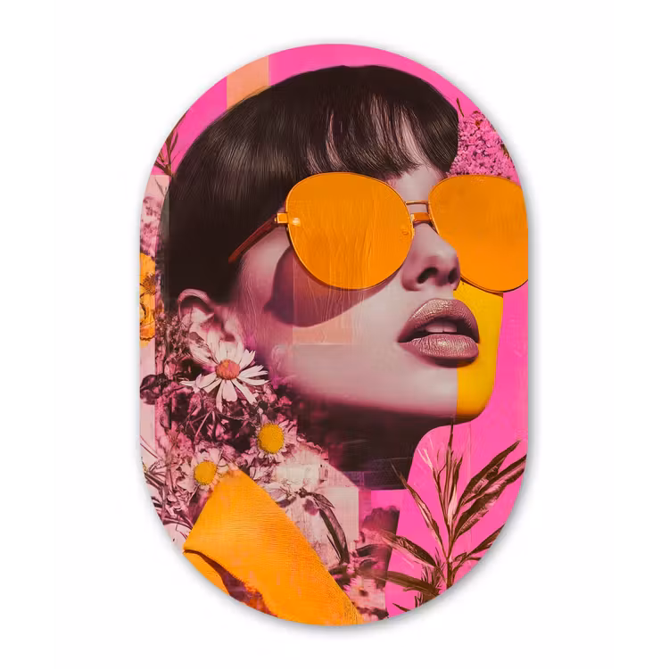 Zonnebril - Oranje - Vrouw - Planten Wandcirkel Ovaal Aluminium middel -3d