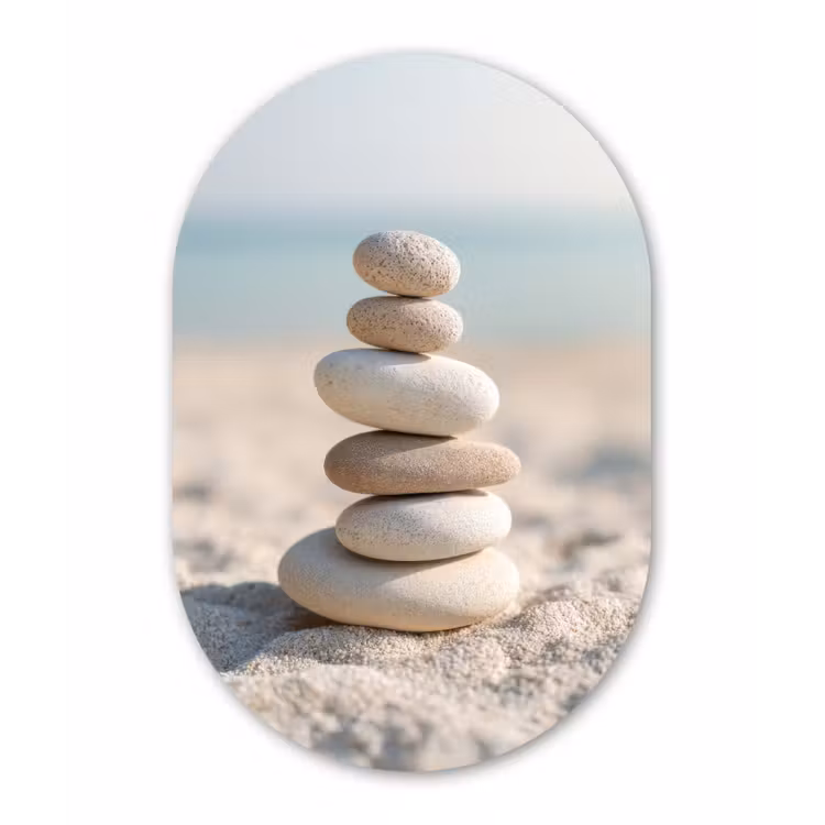 Stenen - Stapel - Zand - Zee Wandcirkel Ovaal Aluminium middel -3d
