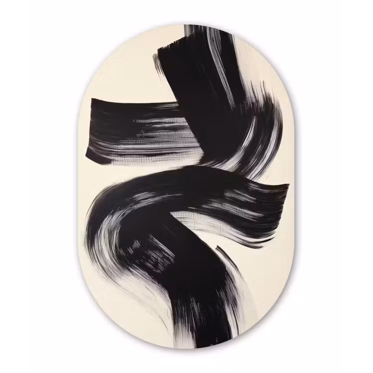 Strepen - Zwart - Abstract Wandcirkel Ovaal Aluminium middel -3d
