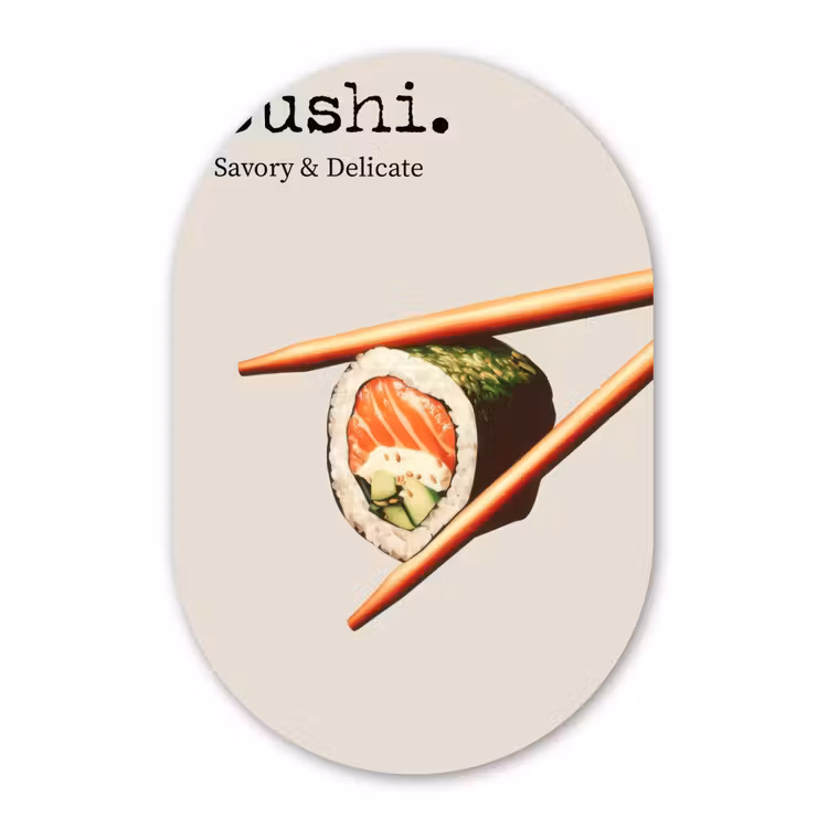 Sushi - Zalm - Rijst - Japans Wandcirkel Ovaal Aluminium middel -3d