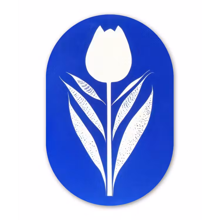 Tulp - Minimalistisch - Bladeren - Wit Wandcirkel Ovaal Aluminium middel -3d