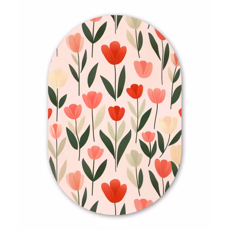 Tulpen - Modern - Roze Wandcirkel Ovaal Aluminium middel -3d