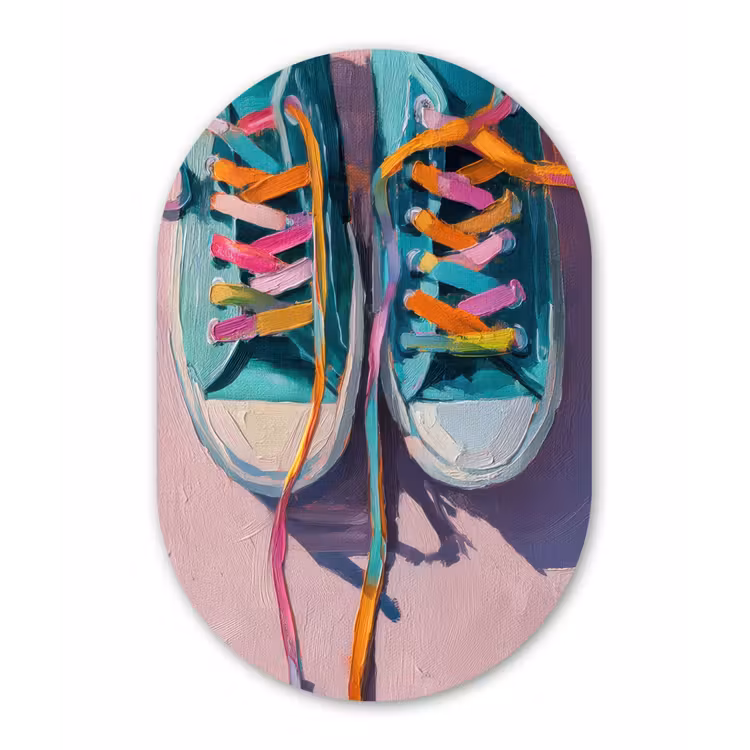 Sneakers - Veters - Kleurrijk - Schaduw Wandcirkel Ovaal Aluminium middel -3d