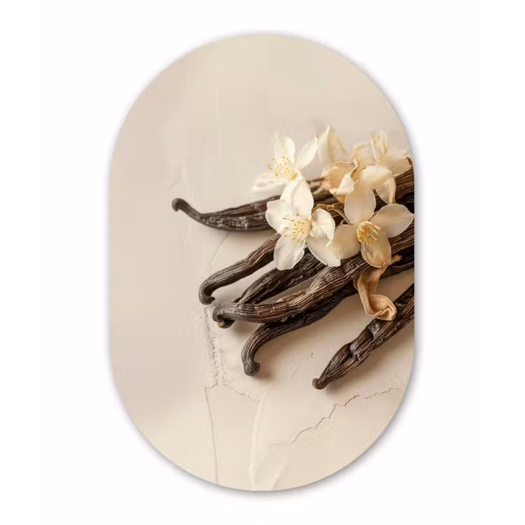 Vanille - Bloemen - Beige Wandcirkel Ovaal Aluminium middel -3d