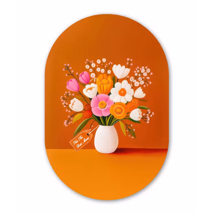 Vaas - Bloemen - Oranje Wandcirkel Ovaal Aluminium middel -3d
