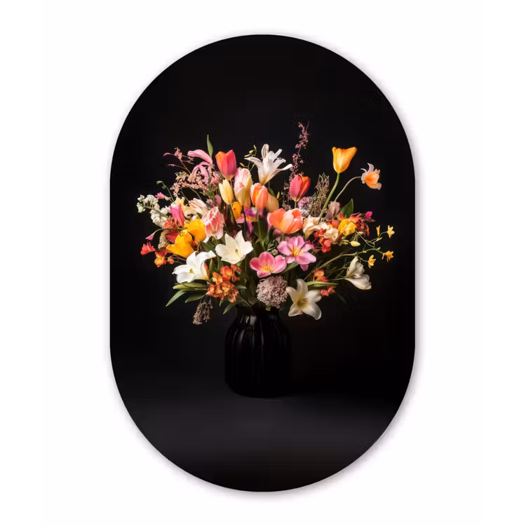 Vaas - Bloemen - Tulpen Wandcirkel Ovaal Aluminium middel -3d