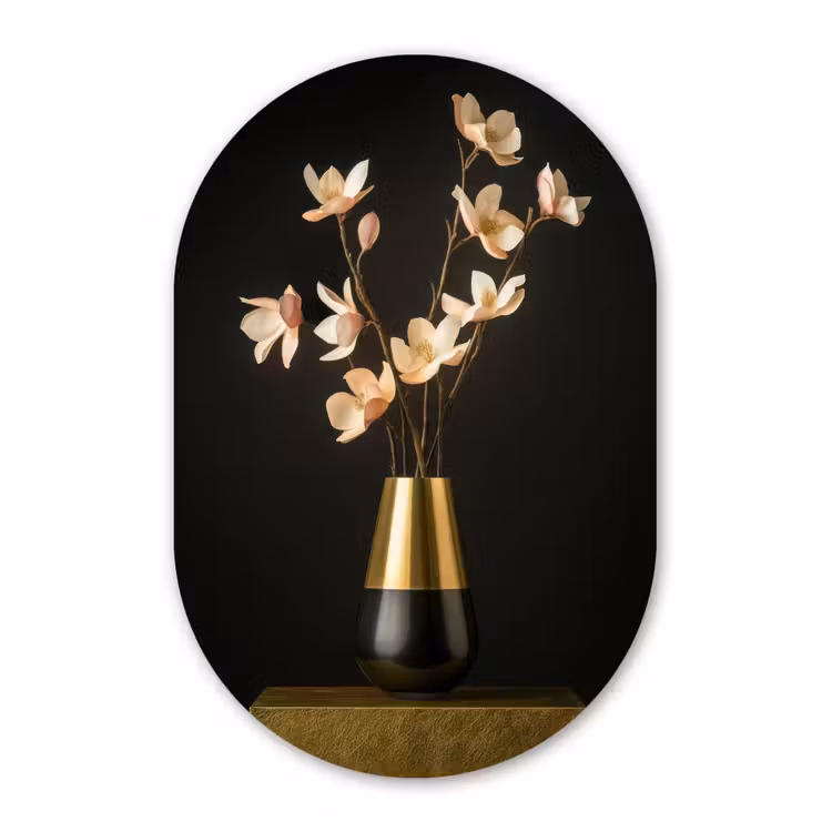 Sierlijk - Boeket - Goud - Vaas Wandcirkel Ovaal Aluminium middel -3d