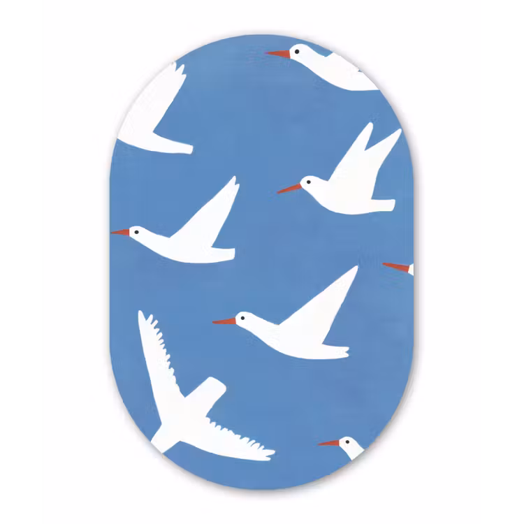 Vogels - Wit - Patroon Wandcirkel Ovaal Aluminium middel -3d