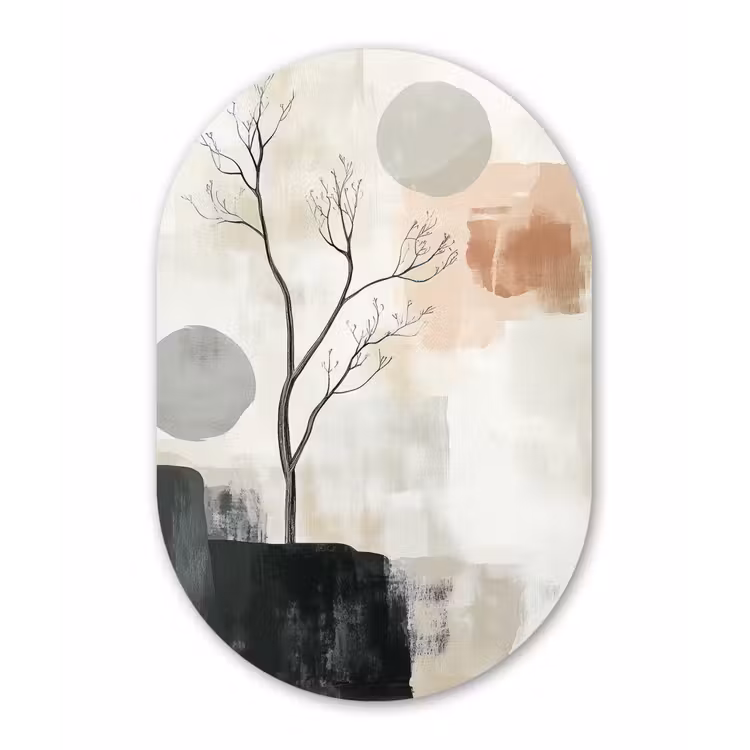 Wabi sabi - Beige - Plant Wandcirkel Ovaal Aluminium middel -3d