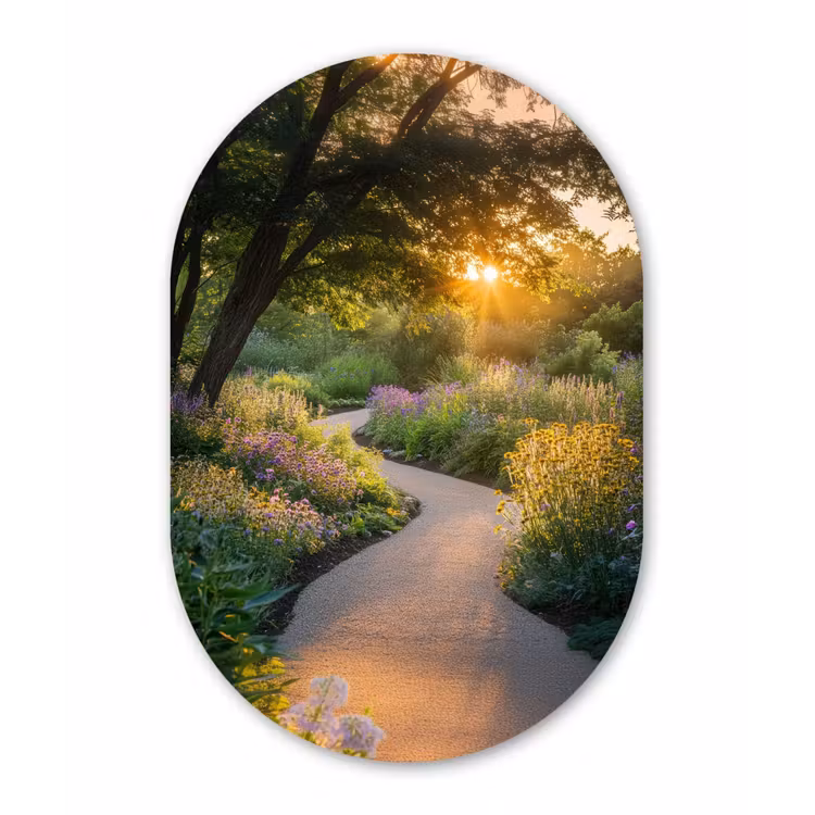 Pad - Bloemen - Park Wandcirkel Ovaal Aluminium middel -3d