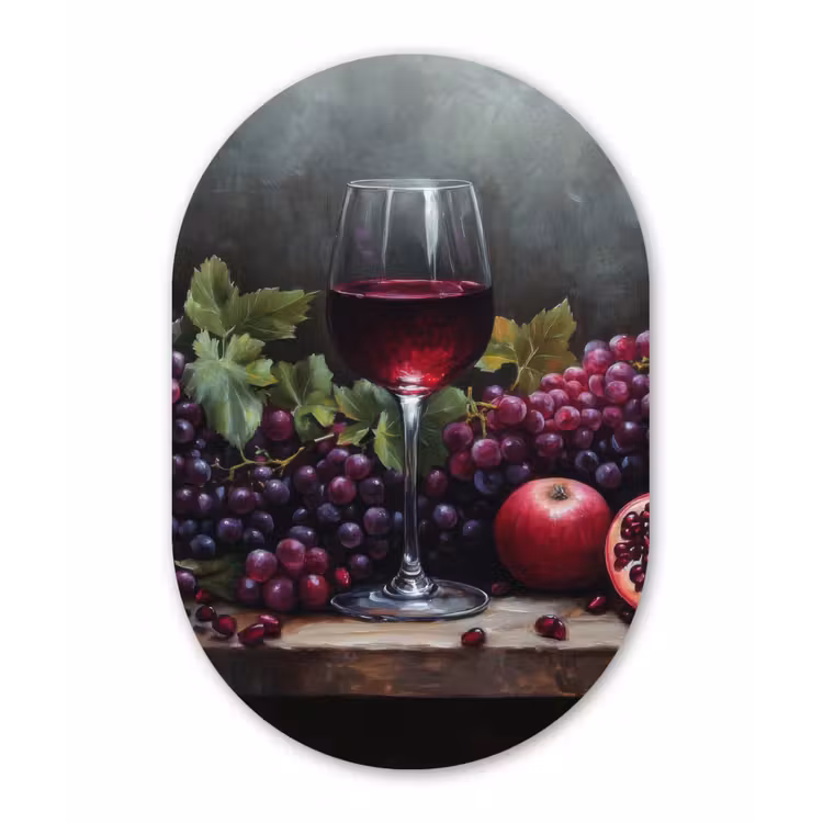 Wijn - Fruit - Stilleven Wandcirkel Ovaal Aluminium middel -3d