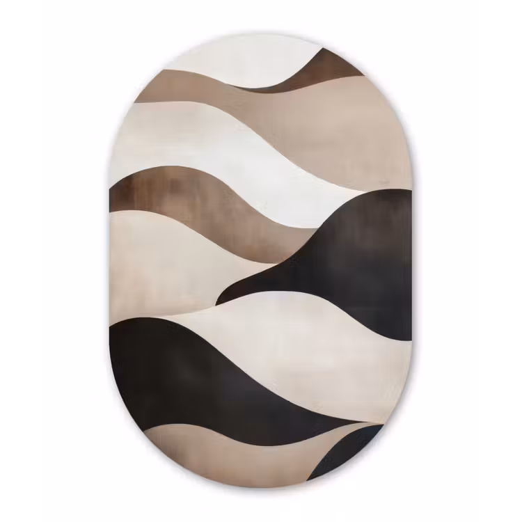Golven - Abstract - Beige Wandcirkel Ovaal Aluminium middel -3d