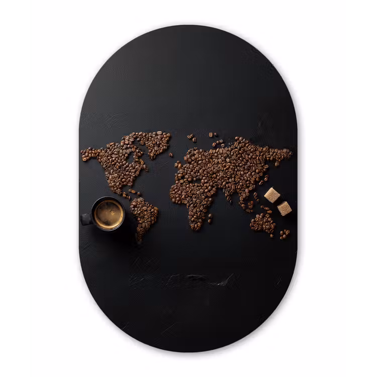 Wereldkaart - Espresso - Zwart Wandcirkel Ovaal Aluminium middel -3d